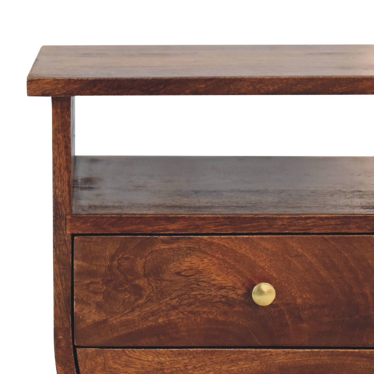 Back. Artisan Furniture - Artisan Furniture Solid Wood Split Chestnut Nightstand, 2 Drawers, 1 Open Slot, Nordic Legs, Dark Brown - Chestnut.