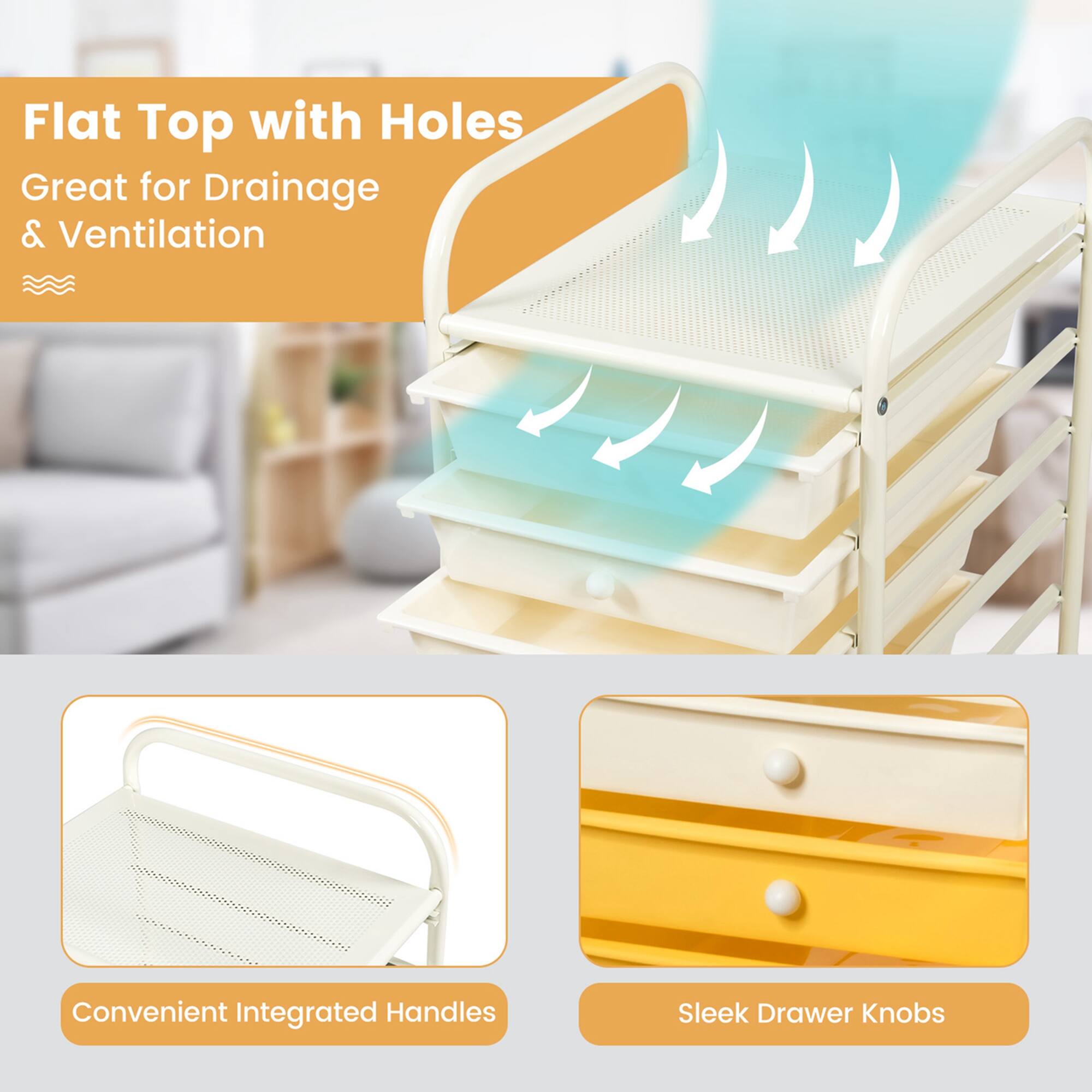 Flat Top with Holes Great for Drainage & Ventilation Convenient Integrated Handles Sleek Drawer Knobs