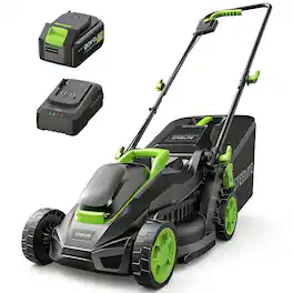 Steelite - 13in Electric Cordless Lawn Mower with Brushless Motor & 4.0Ah Battery & 8-Gallon Grass Bag - Green