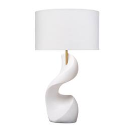 Manhattan Lane - Koz Accent Table Lamp, Linen Shade, Curved Sculpture 32 Inch - White, Brass Finish