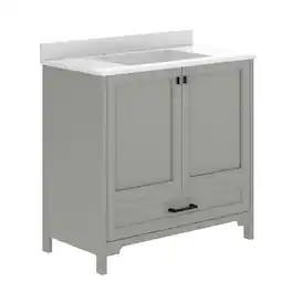 Flash Furniture - Haven 36" Bathroom Vanity with Sink, Storage Cabinet with Black Hardware, Soft Close Doors and Bottom Drawer, Carrara Ma - Gray