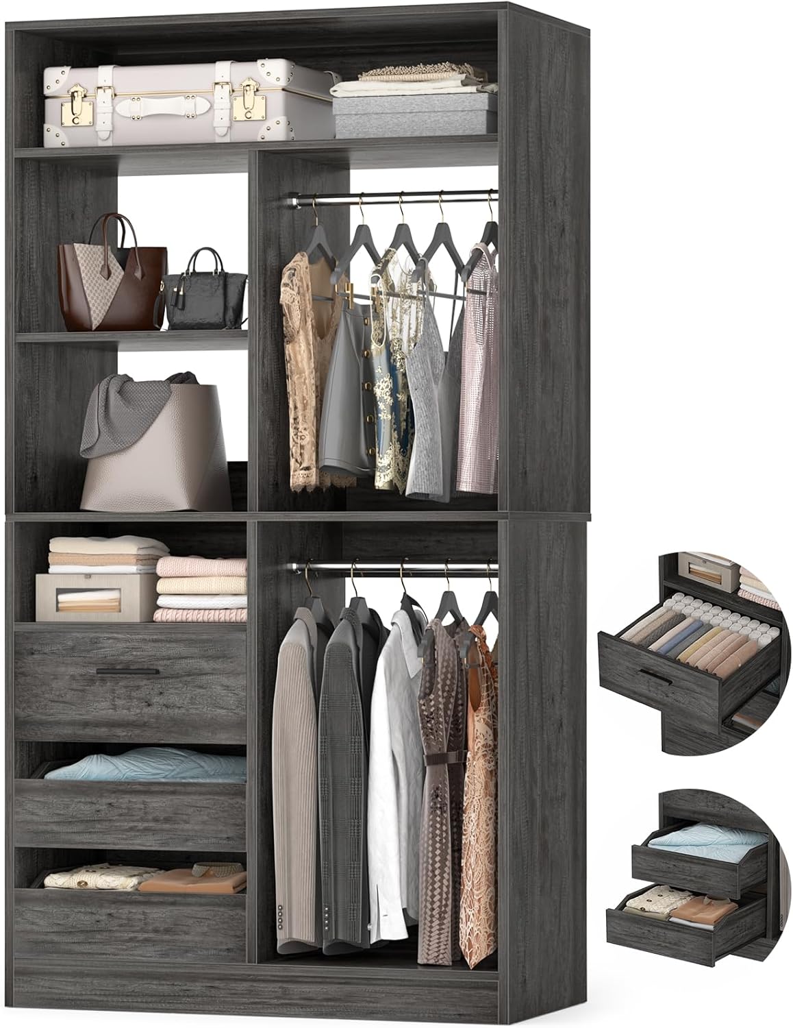 "Aheaplus - 36"" Wood Modular Walk-in Freestanding Closet Organizer: Closed/Half-Open Drawers, 6 Shelves (36"" L x 15"" W x 80"" H) - Black" price history on PriceWatchPro