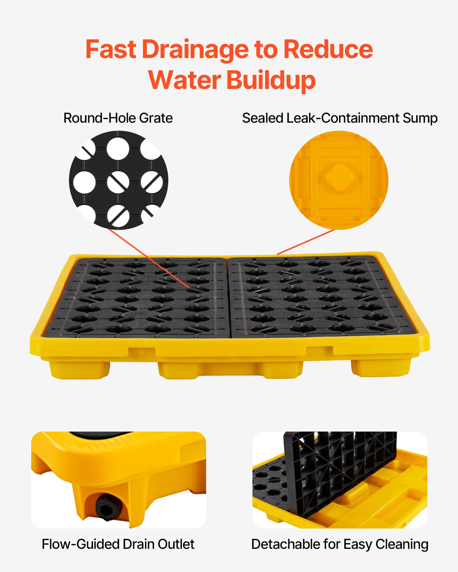 Fast Drainage to Reduce Water Buildup

- Round-Hole Grate
- Sealed Leak-Containment Sump
- Flow-Guided Drain Outlet
- Detachable for Easy Cleaning