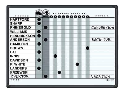 Quartet - Magnetic Porcelain In-Out-Board, Aluminum Frame, 2' x 1.5' - White