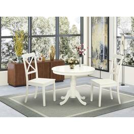 East West Furniture - 3 Pc set-Table and 2 Wood Kitchen Chairs - Linen White