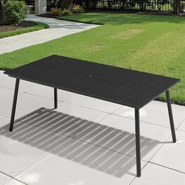 Crestlive Products - 72/82-in Patio Plastic-Wood Top Aluminum Frame Rectangle Outdoor Dining Table with Umbrella Hole - Black