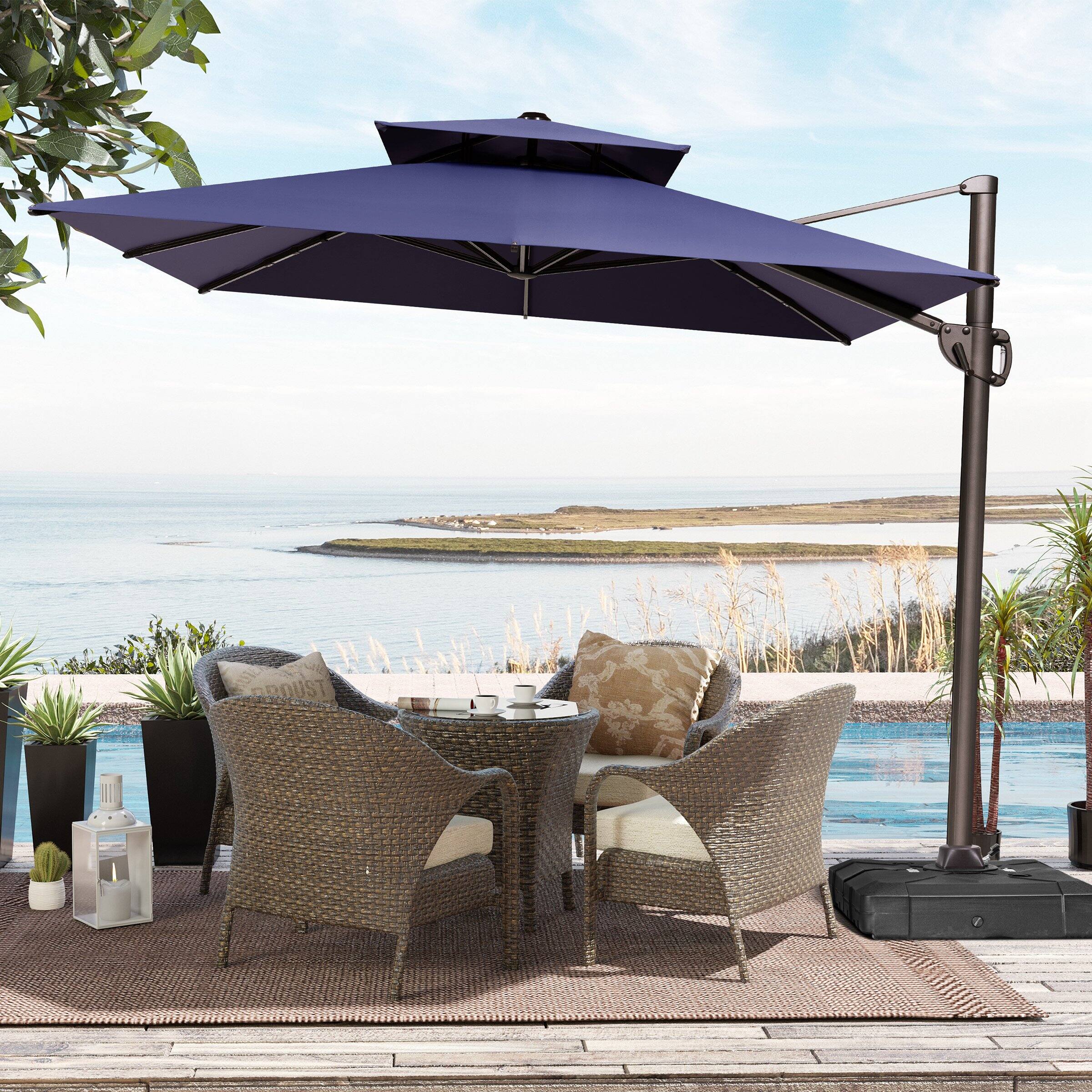Alt View 5. Crestlive Products - Crestlive Products 11-ft Aluminum Navy Blue Slide-tilt Cantilever Patio Umbrella with Base - Navy blue.