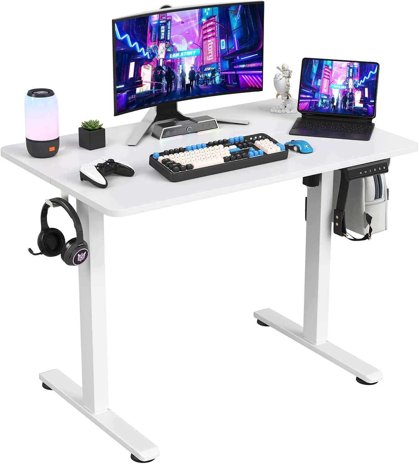 PexFix - Electric Standing Desk 40" for Home Office, Height Adjustable Sit-Stand Desk with Splice Board, 176 lbs Capacity - White