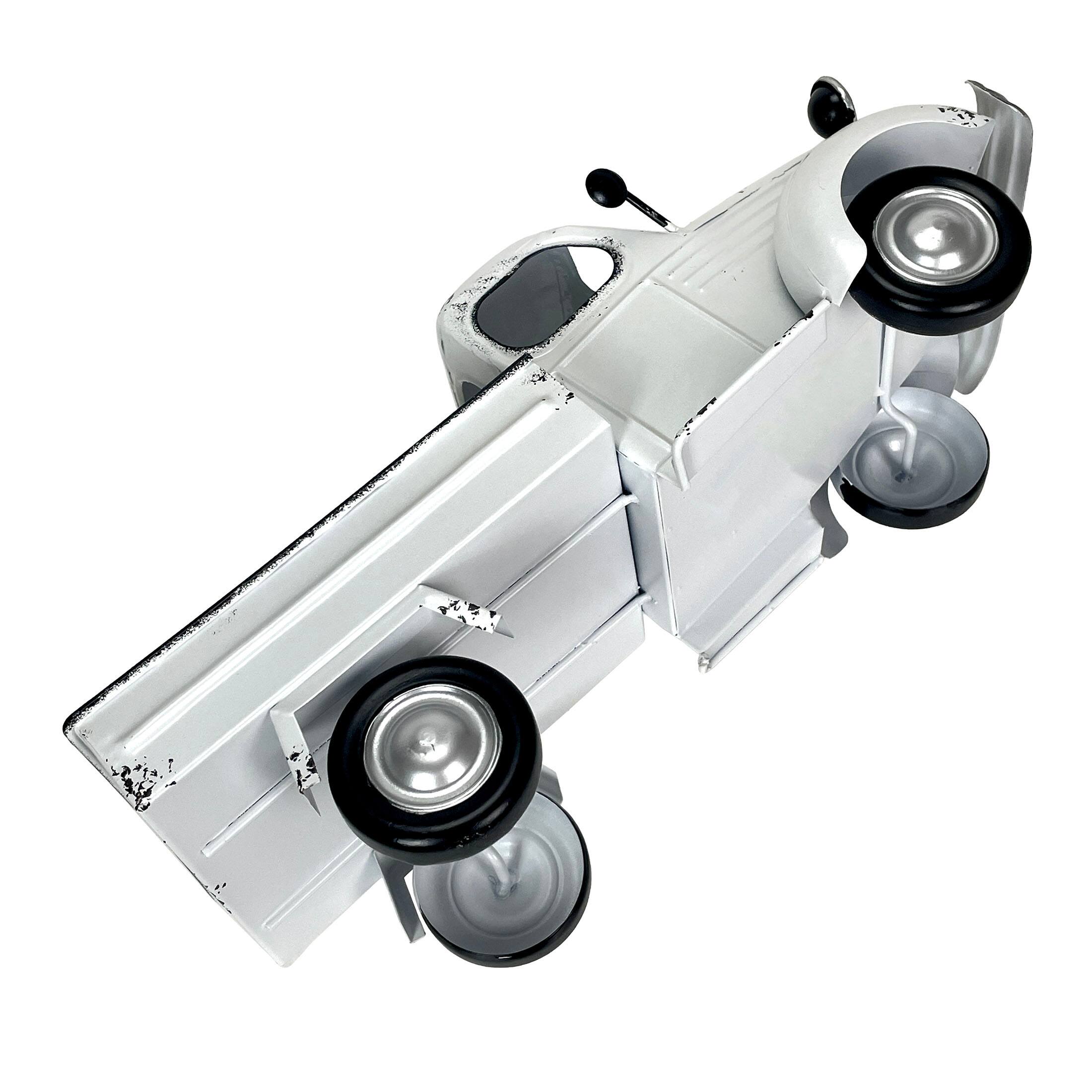 Alt View 9. Zeckos - 14" Weathered White Metal Truck Planter – Vintage Farmhouse Decor, No Drain Hole - White.