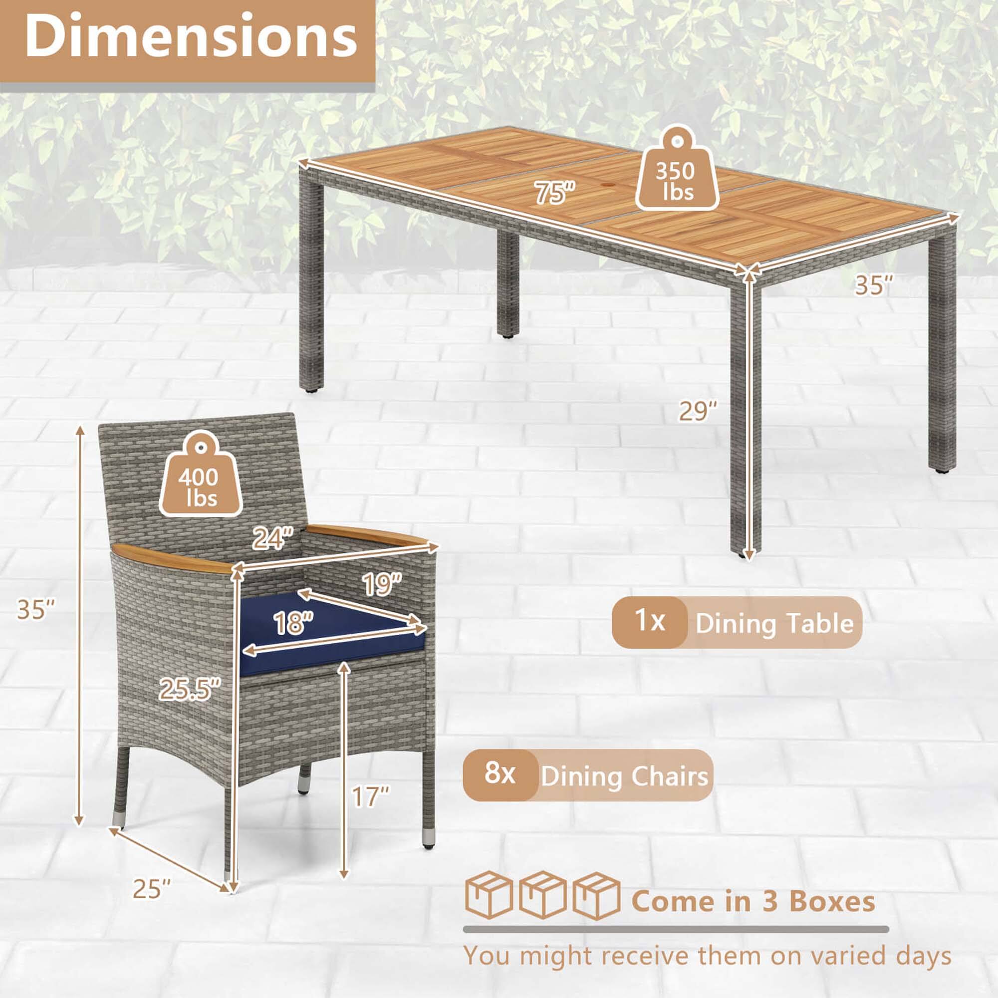 Dimensions: 75" x 350 lbs, 35" x 29" x 35" x 400 lbs, 24" x 18" x 19" x 1x Dining Table, 25.5" x 17" x 8x Dining Chairs, 25" x 25" x 25" x 25" x 25" x 25" x 25" x 25" x 25" x 25" x 25" x 25" x 25" x 25" x 25" x 25" x 25" x 25" x 25" x 25" x 25" x 25" x 25" x 25" x 25" x 25" x 25" x 25" x 25" x 25" x 25" x 25" x 25" x 25" x 25" x 25" x 25" x 25" x 25" x 25" x 25" x 25" x 25" x 25" x 25" x 25" x 25" x 25" x 25" x 25" x 25" x 25" x 25" x 25" x 25" x 25" x 25" x 25" x 25" x 25" x 25" x 25" x 25" x 25" x 25" x 25" x 25" x 25" x 25" x 25" x 25" x 25" x 25" x 25" x 25" x 25" x 25" x 25" x 25" x 25" x 25" x 25" x 25" x 25" x 25" x 25" x 25