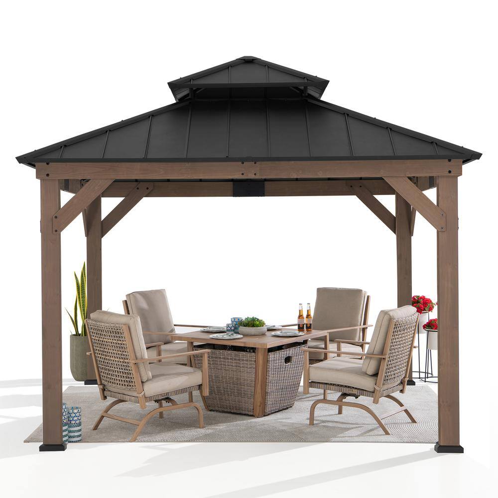 Alt View 1. SUNJOY - Sunjoy Wooden 11’ x 11’ Outdoor Steel Hardtop Gazebo.