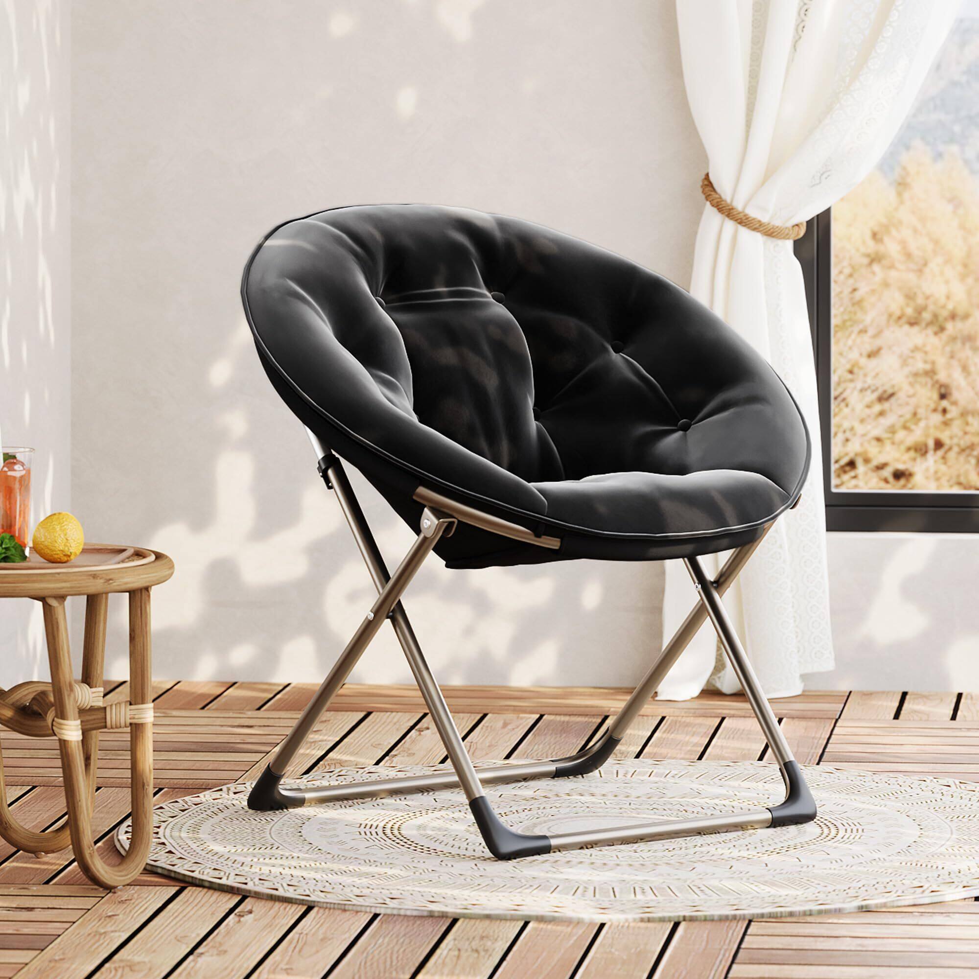 Alt View 5. Jojoka - Comfy Oversized Saucer Chair, Soft Faux Fur Folding Moon Chair, - Black.