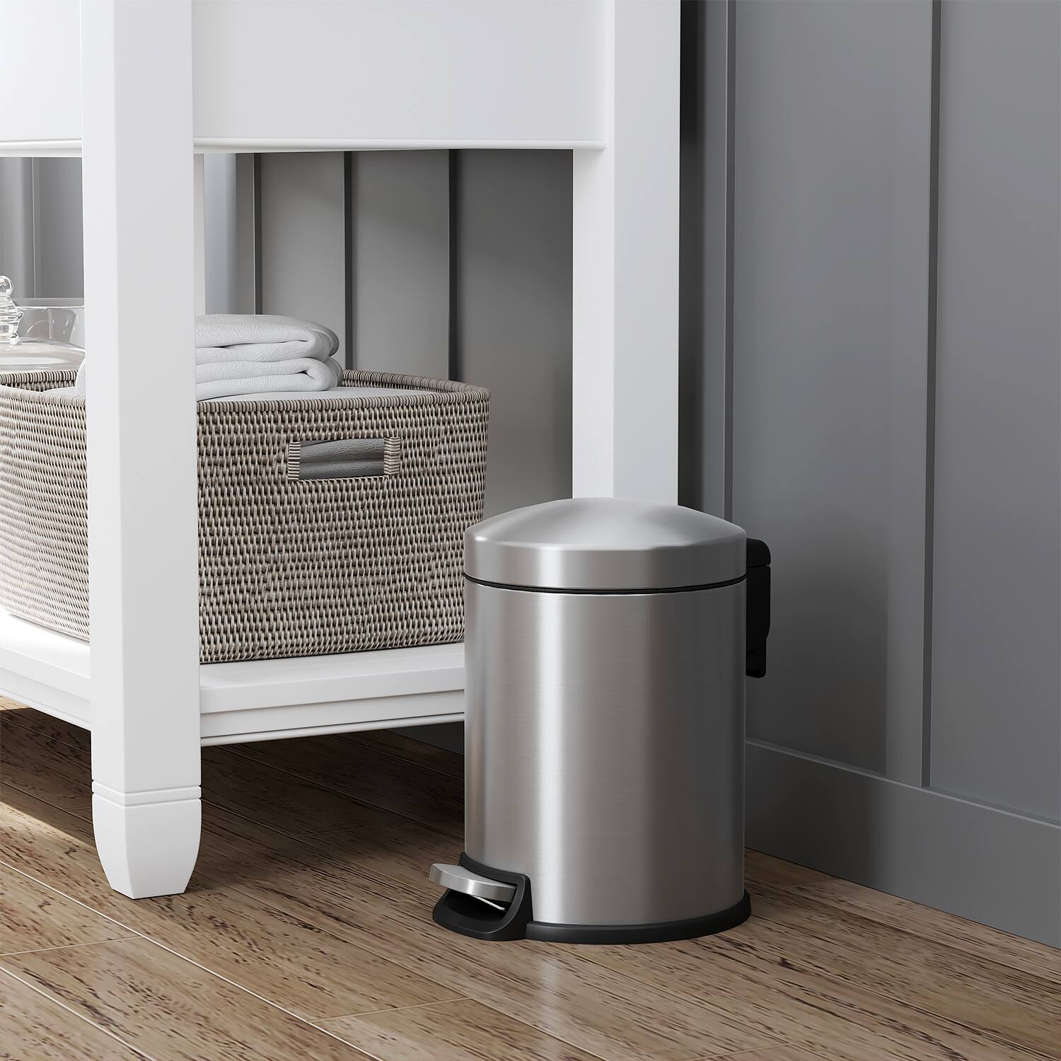 Alt View 6. Innovaze - 1.32 Gal./5 Liter Stainless Steel Round Step-on Trash Can for Bathroom and Office - Silver.