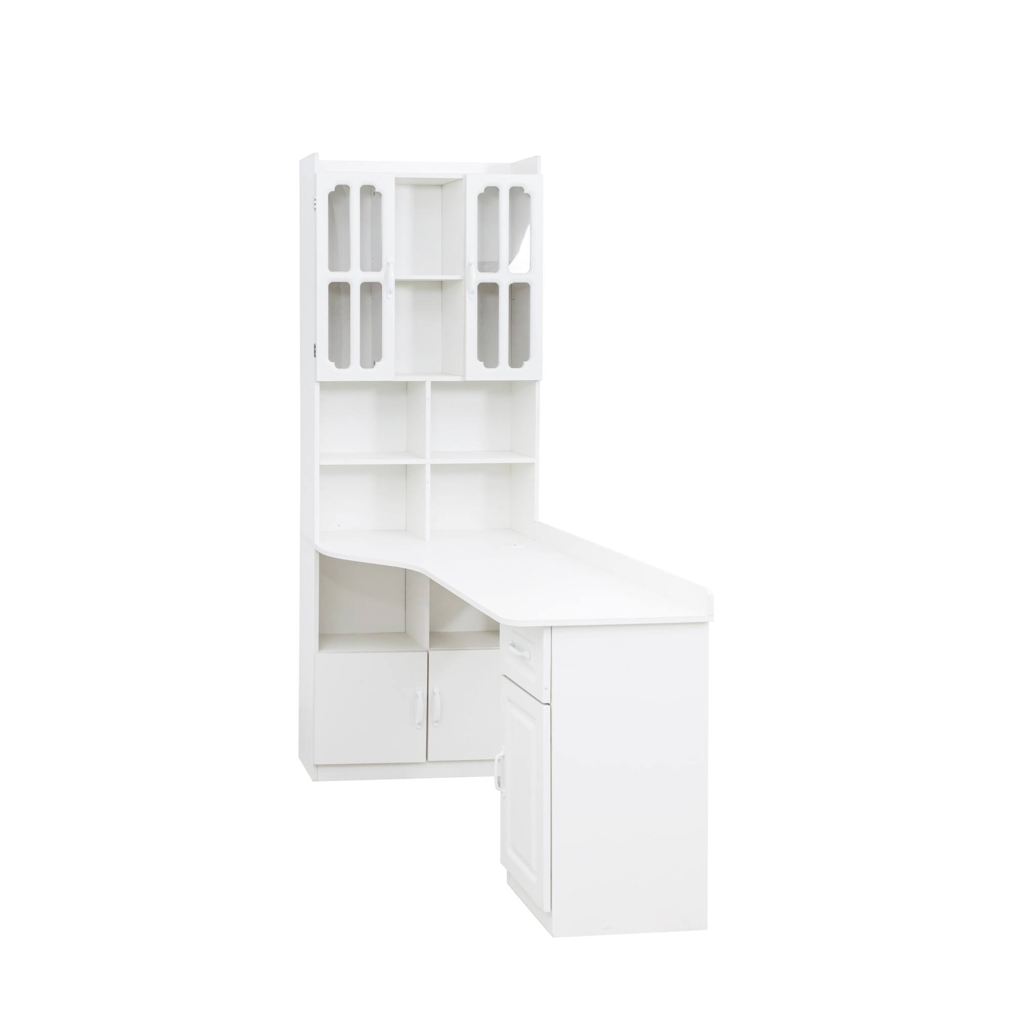 Alt View 1. Tiramisubest - L-Shaped Corner Computer Desk,Study Modern Style Table with Drawers,Bookshelf & Hutch,2-in-1 L-Shaped Design,White - White.