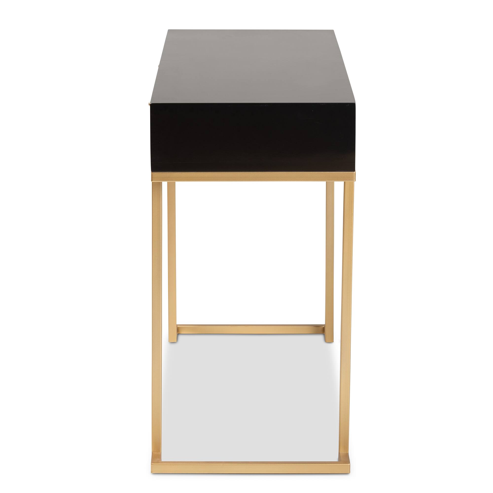 Back. Baxton Studio - Beagan Modern and Contemporary Finished Wood and Metal 2-Drawer Console Table - Black/Gold.