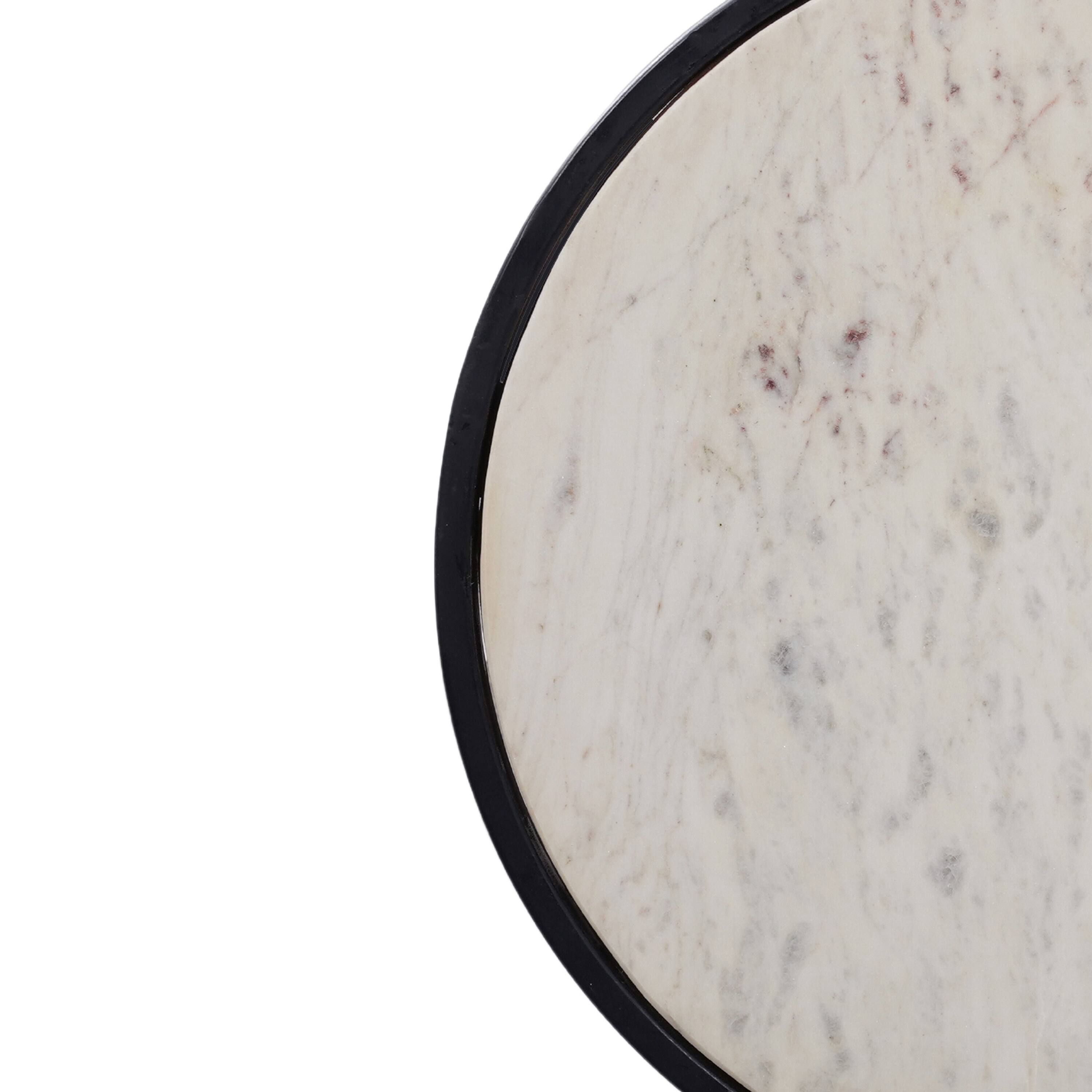Alt View 2. Manhattan Lane - Beri 18 Inch Side End Table, Round White Natural Marble Top, Classic Slim Black Iron Frame - Black, White.