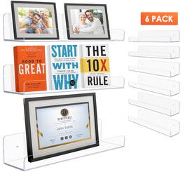 Sorbus - Acrylic Wall Ledge Floating Shelf Rack Organizer, Invisible Display Style, for Books, Figurine, Nail Salon - Clear