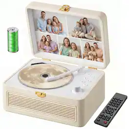 gueray - Portable CD Player with Bluetooth 5.4,3600mAh Rechargeable Battery CD Players with Hi-Fi Speakers for Home Decor - White