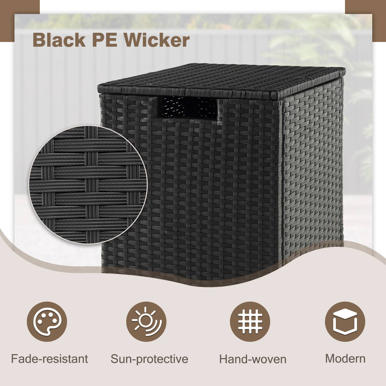 Black PE Wicker, Fade-resistant, Sun-protective, Hand-woven, Modern
