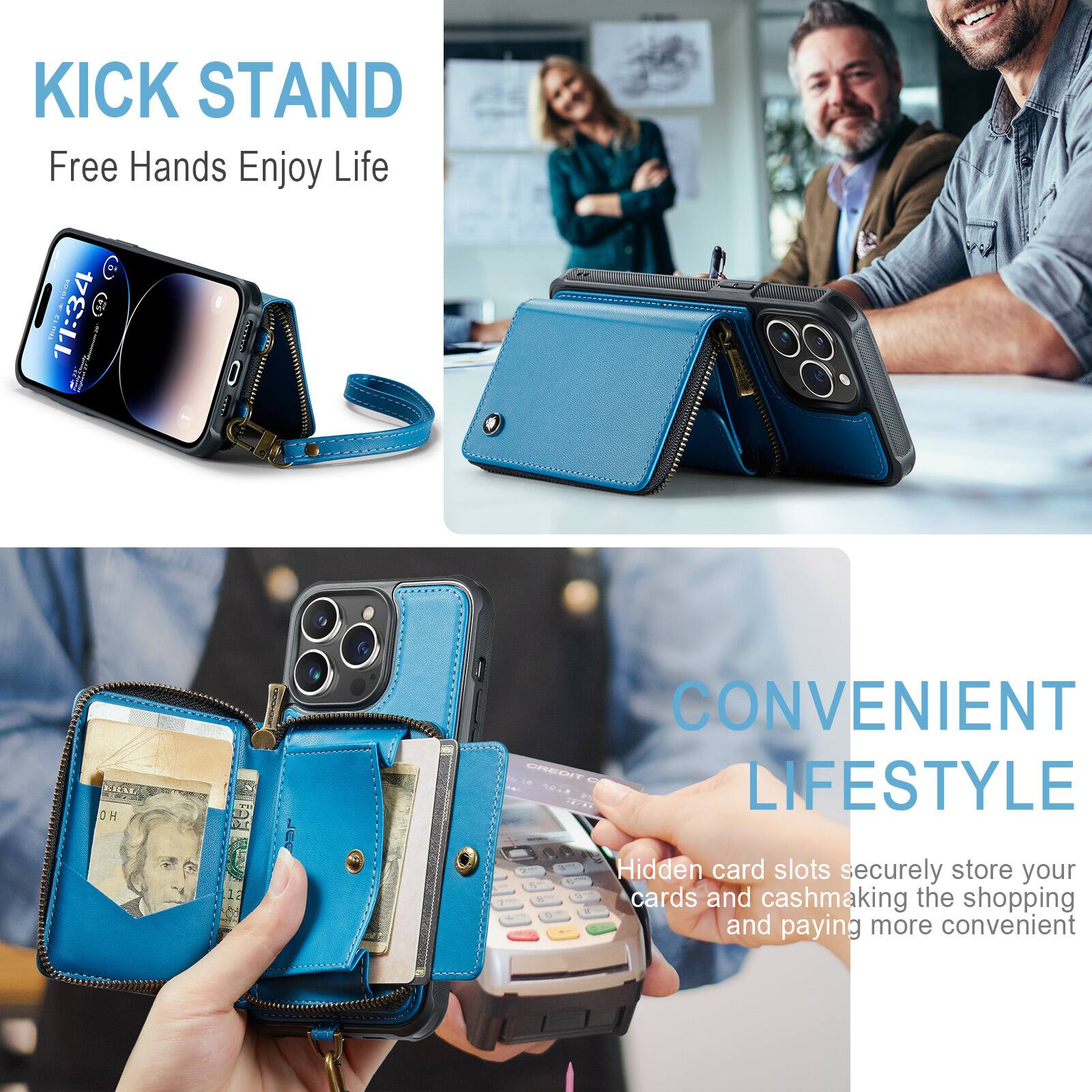 KICK STAND  
Free Hands Enjoy Life  

11:34  

CONVENIENT LIFESTYLE  
Hidden card slots securely store your cards and cash, making the shopping and paying more convenient