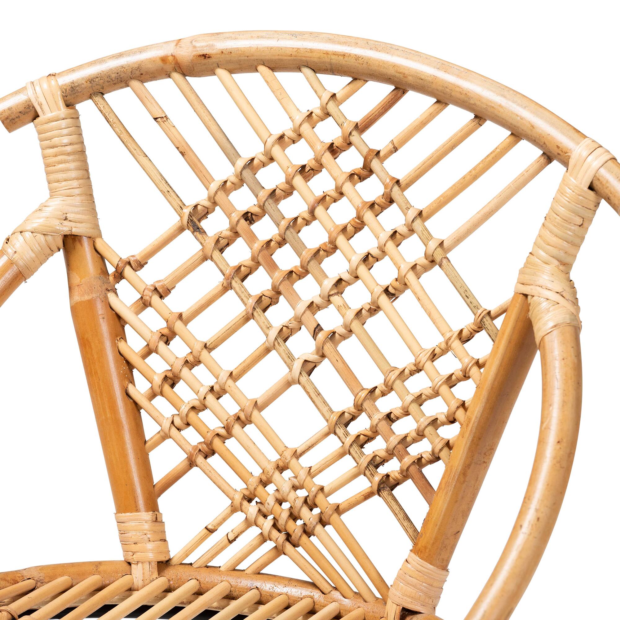 Back. bali & pari - Pro Modern Bohemian Rattan and Metal 2-Piece Dining Chair Set - Natural Brown/Black.