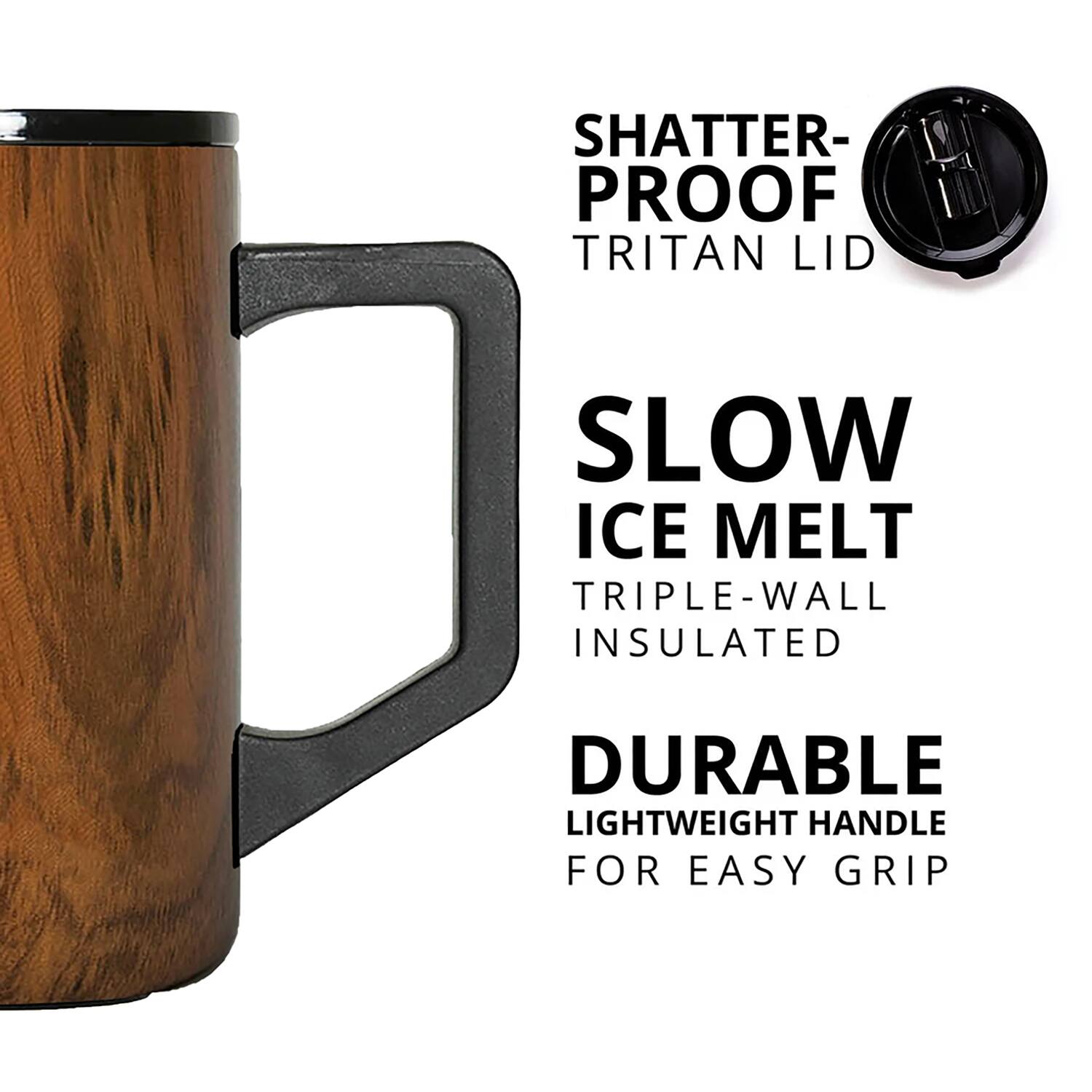 SHATTER-PROOF TRITAN LID  
SLOW ICE MELT  
TRIPLE-WALL INSULATED  
DURABLE  
LIGHTWEIGHT HANDLE FOR EASY GRIP