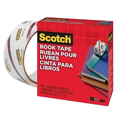 Scotch  
BOOK TAPE  
RUBAN POUR LIVRES  
CINTAS PARA LIBROS  

CONT. 1 ROLL/ROULEAU/ROLLO  
1.5 IN/PO/PULG. X 540 YD/V  
(38,1 mm X 13,7 m)  

3M
