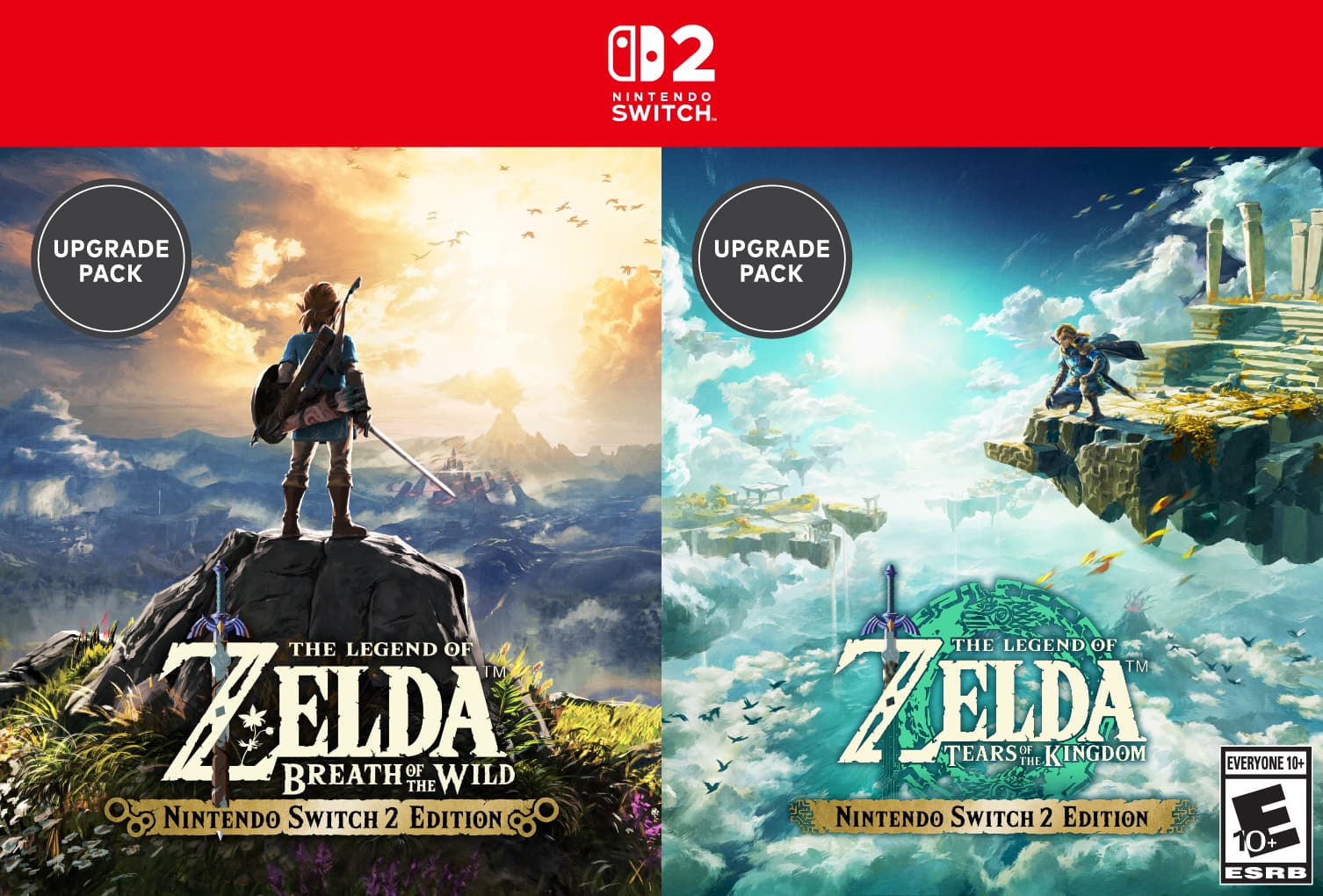 The Legend of Zelda: Breath of Wild and The Legend of Zelda: Tears of the Kingdom are both available for the Nintendo Switch 2 Edition. These games are rated ESRB 10+ and are suitable for everyone aged 10 and above.