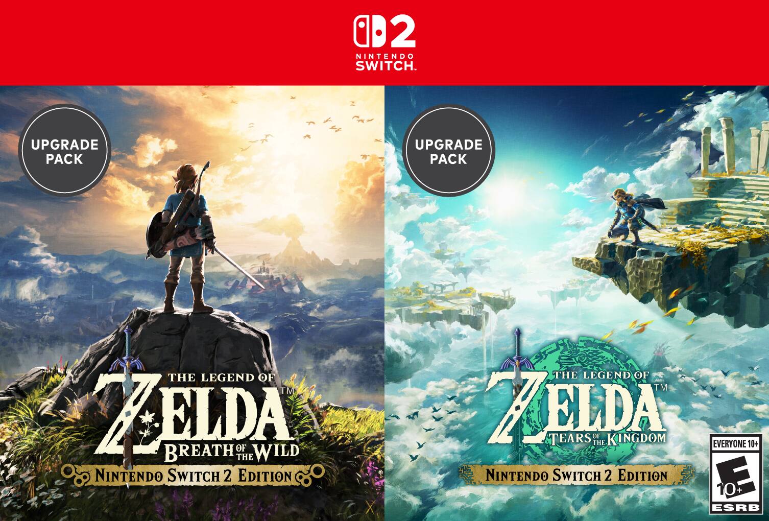 The Legend of Zelda: Breath of Wild and The Legend of Zelda: Tears of the Kingdom are both available for the Nintendo Switch 2 Edition. These games are rated ESRB 10+ and are suitable for everyone aged 10 and above.