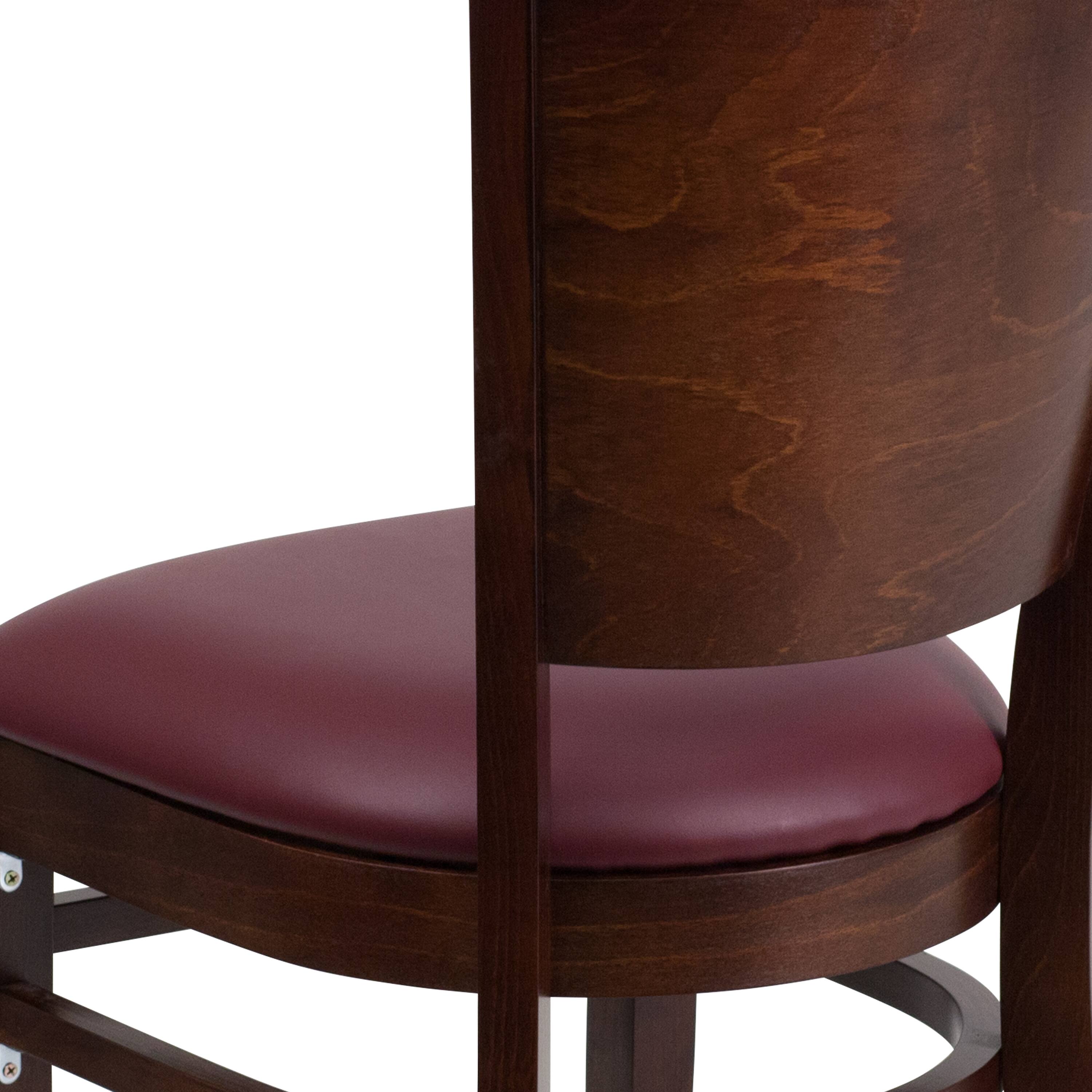 Alt View 9. Emma + Oliver - Solid Back Wooden Restaurant Dining Chair - Burgundy Vinyl Seat/Walnut Wood Frame.