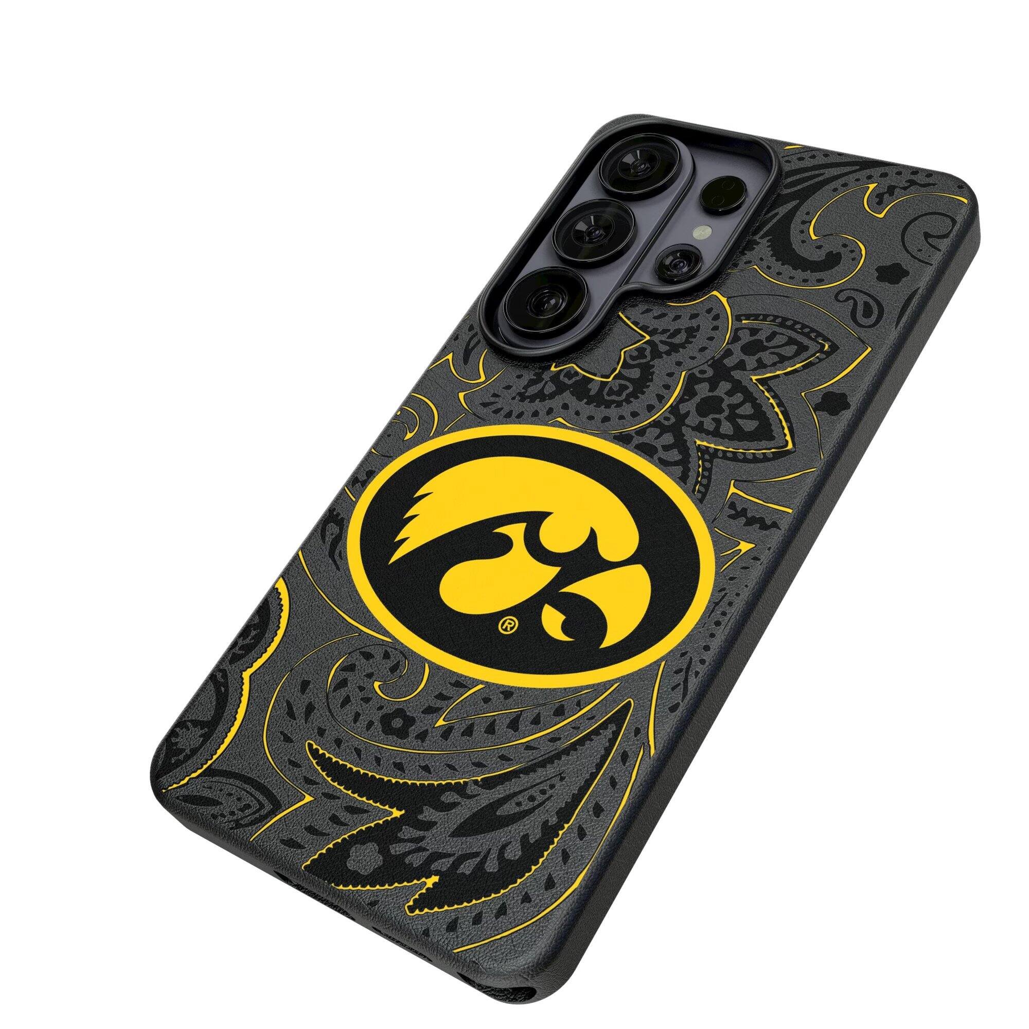 Alt View 1. Keyscaper - Iowa Hawkeyes Paisley Galaxy Magnetic Bump Case - S25 Ultra - Black.