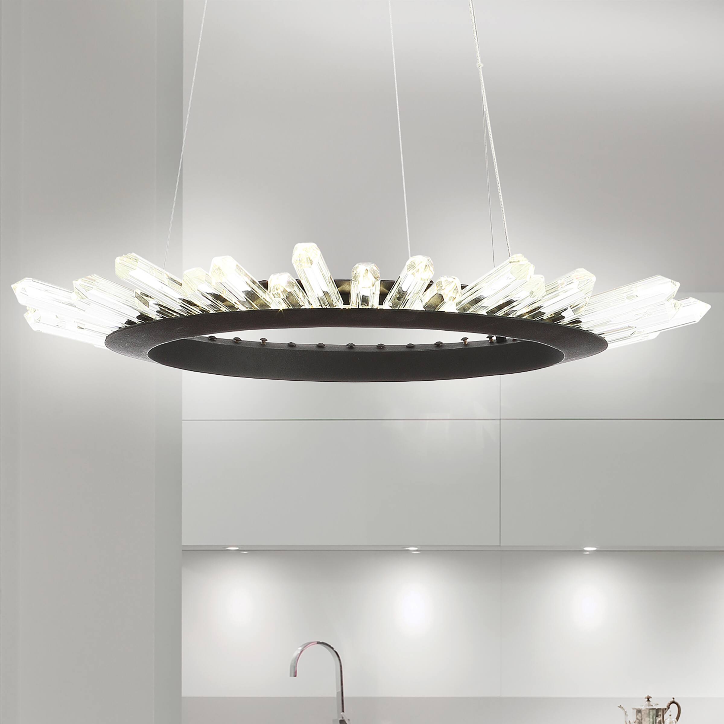 Alt View 1. Jonathan Y - Elsa 24" Adjustable Integrated LED Modern Crystal Pendant, Black/Clear - Black/Clear.