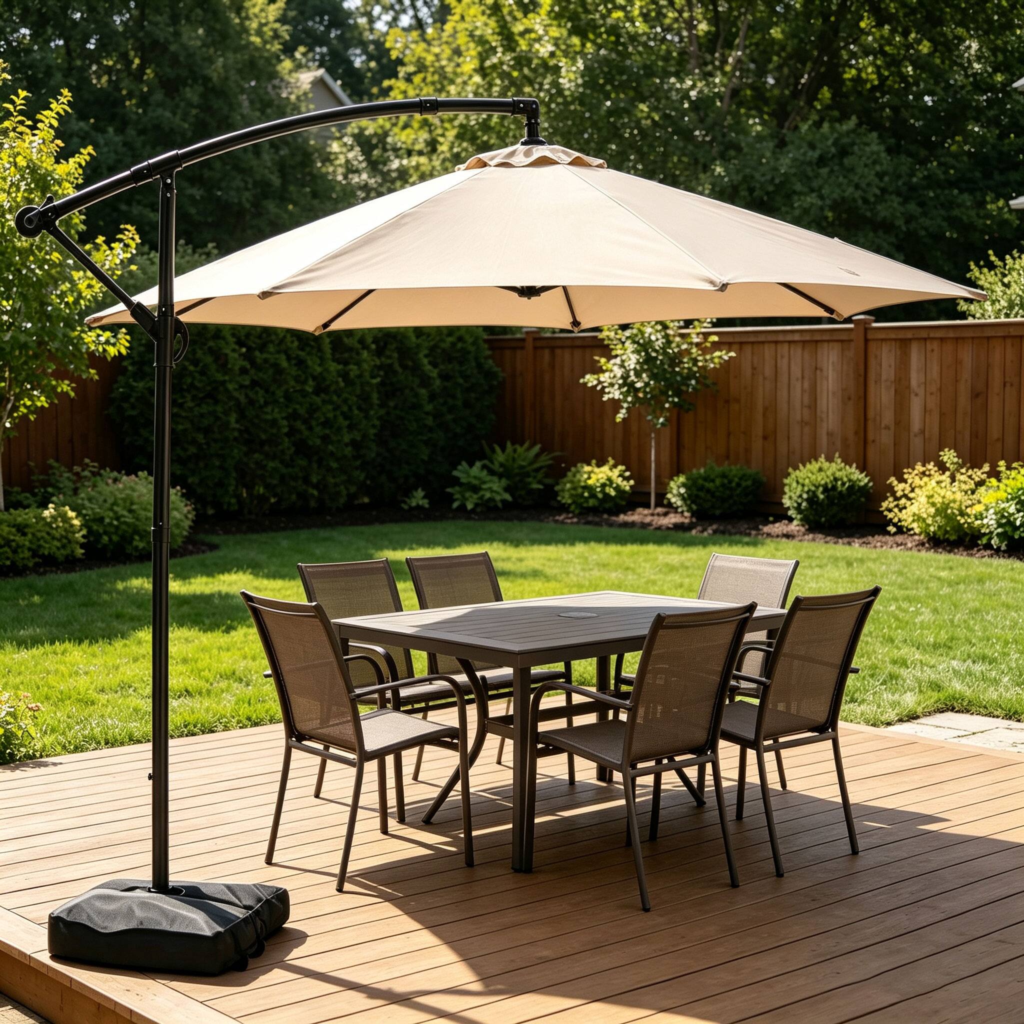 Angle. Ainfox - Ainfox 10FT Outdoor Patio Cantilever Umbrella Hanging Offset with Cross Base & Sand Bags for Market,Backyard - Khaki.