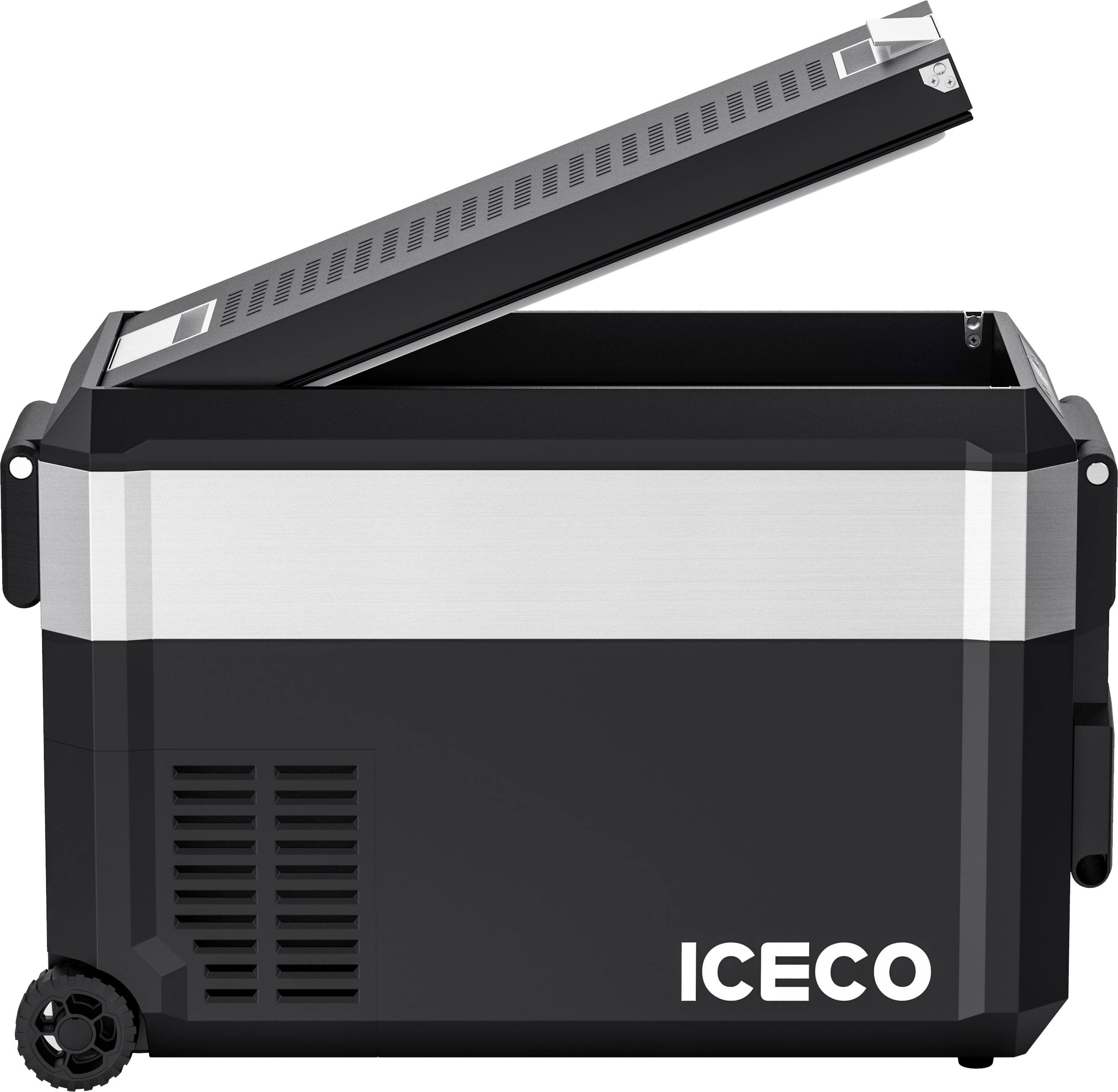 Left. ICECO - JP40 Pro Dual Zone Wheeled 39QT Portable Cooler Silver - Black/Silver.