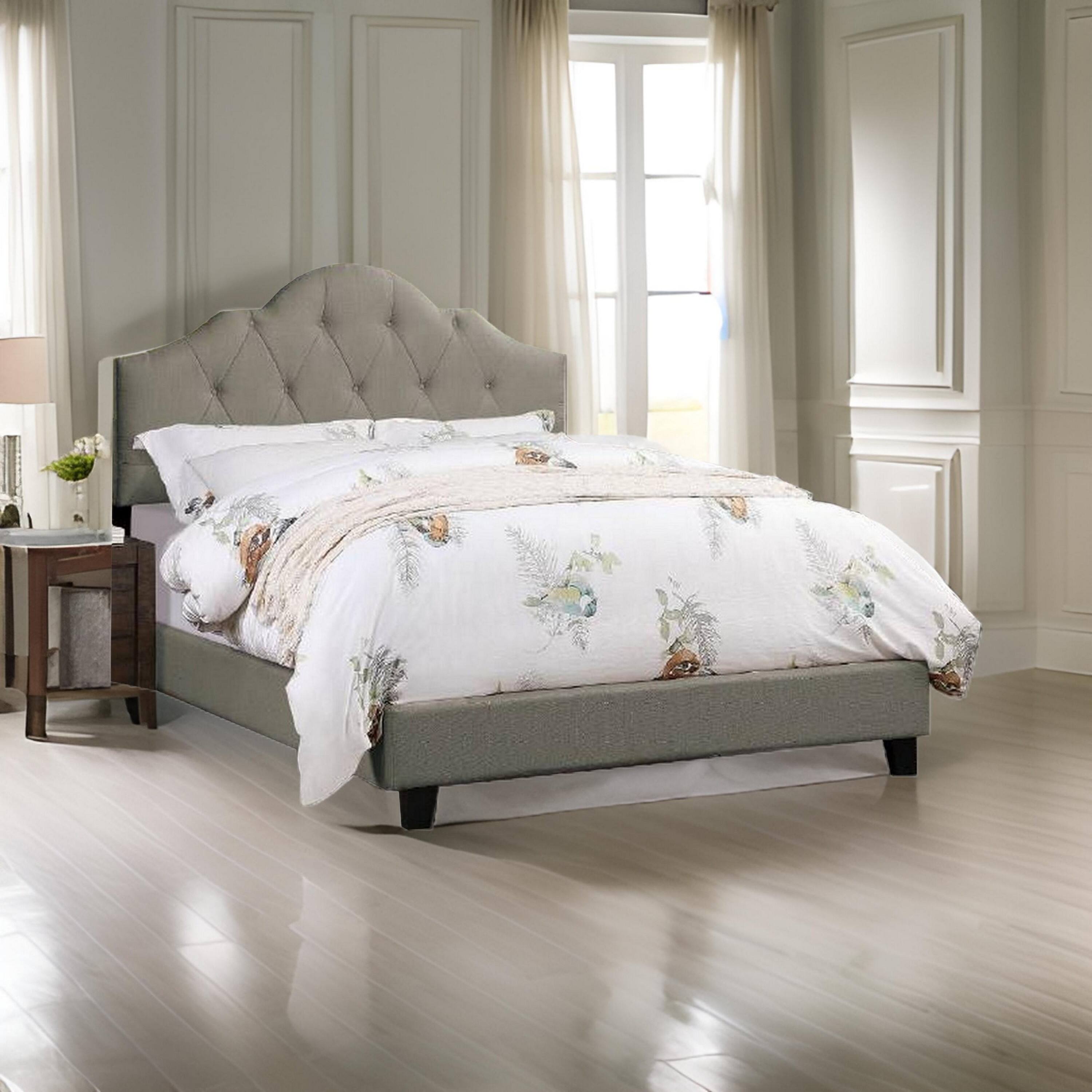 Alt View 5. Manhattan Lane - Eni Upholstered Full Size Bed, Tufted Adjustable Headboard, Gray Fabric - Gray.