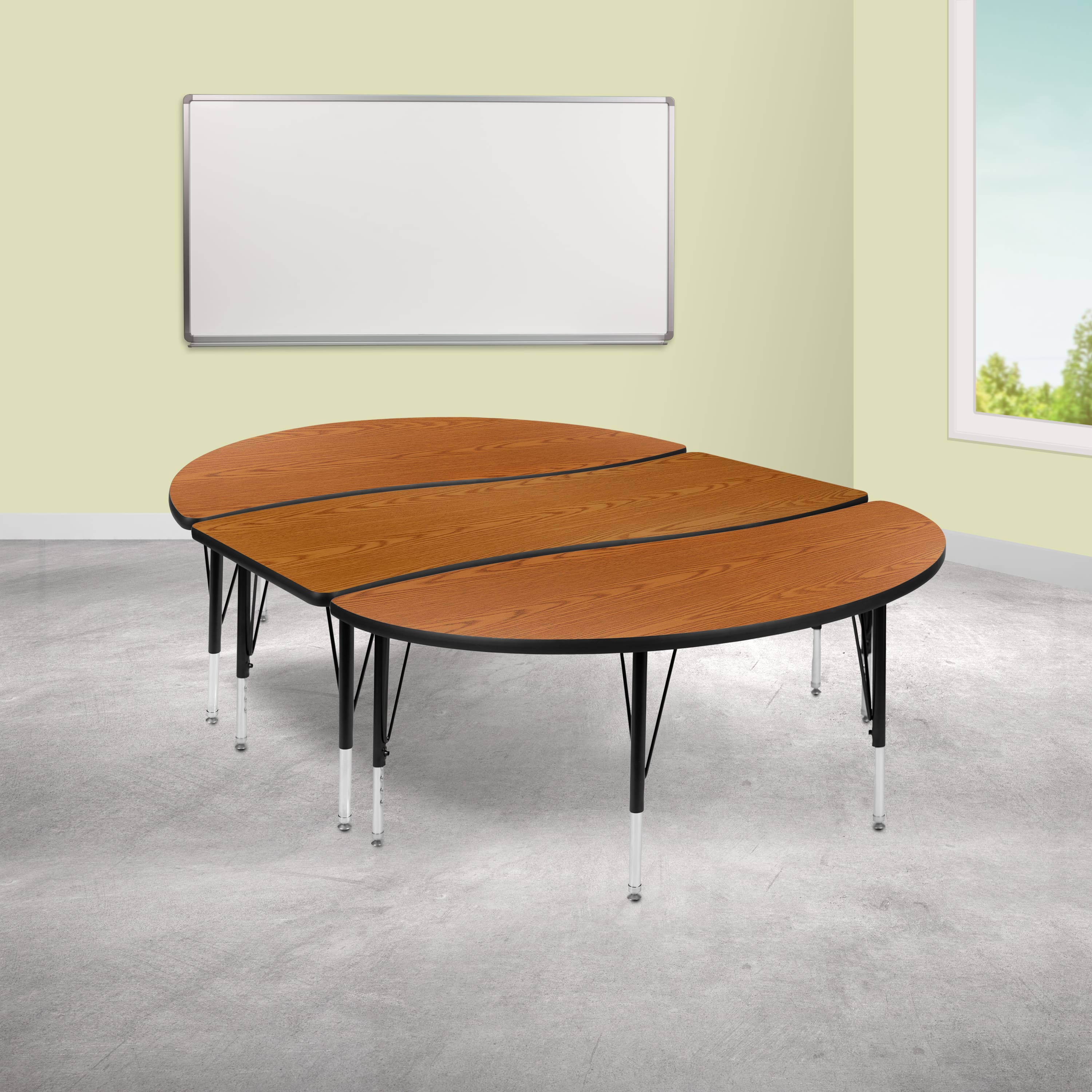 "Emma + Oliver - 3 Piece 86"" Oval Wave Collaborative Grey Kids Adjustable Activity Table Set - Oak" price history on PriceWatchPro