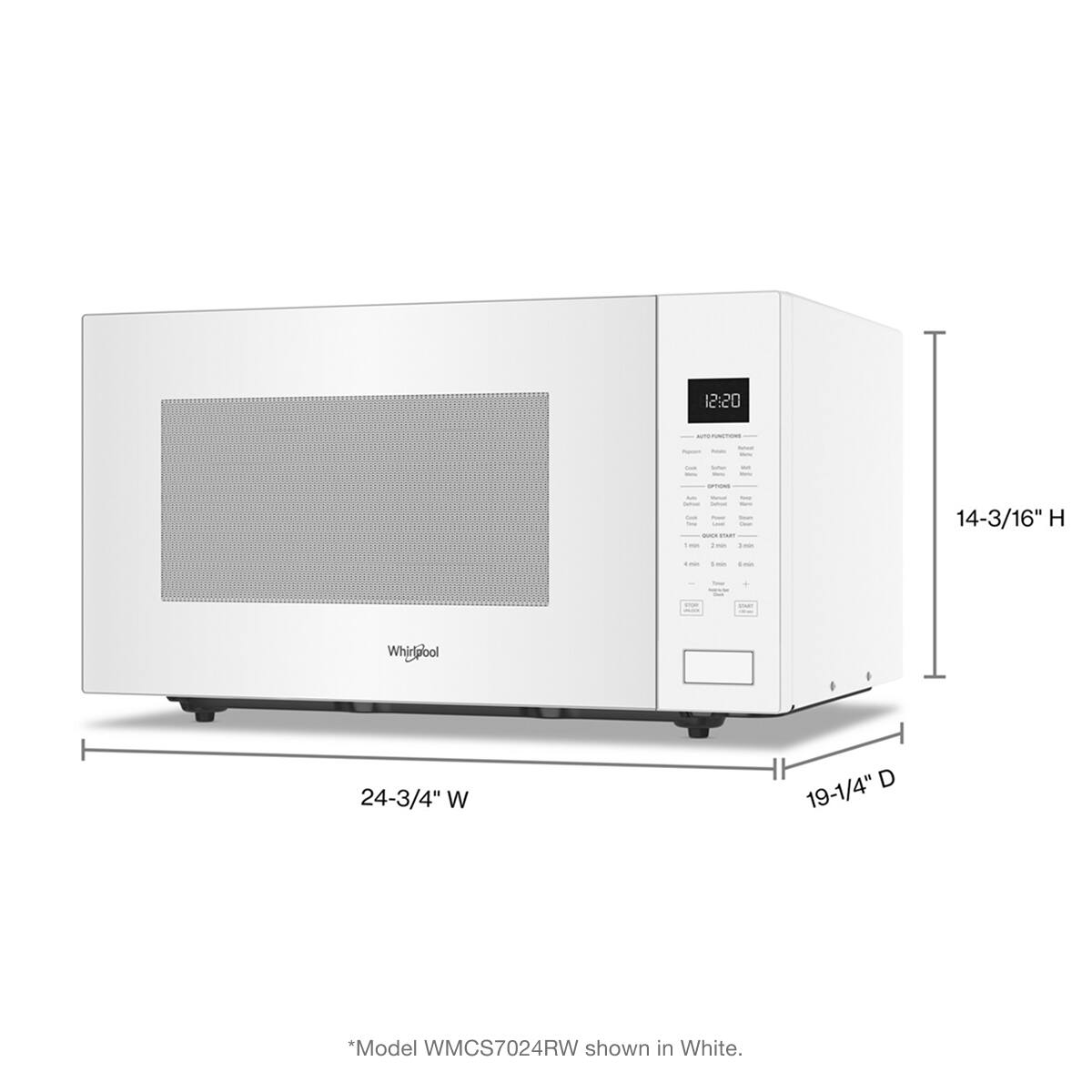12:20 - 14-3/16" H Whirlpool 24-3/4" W D 19-1/4" *Model WMCS7024RW shown in White.