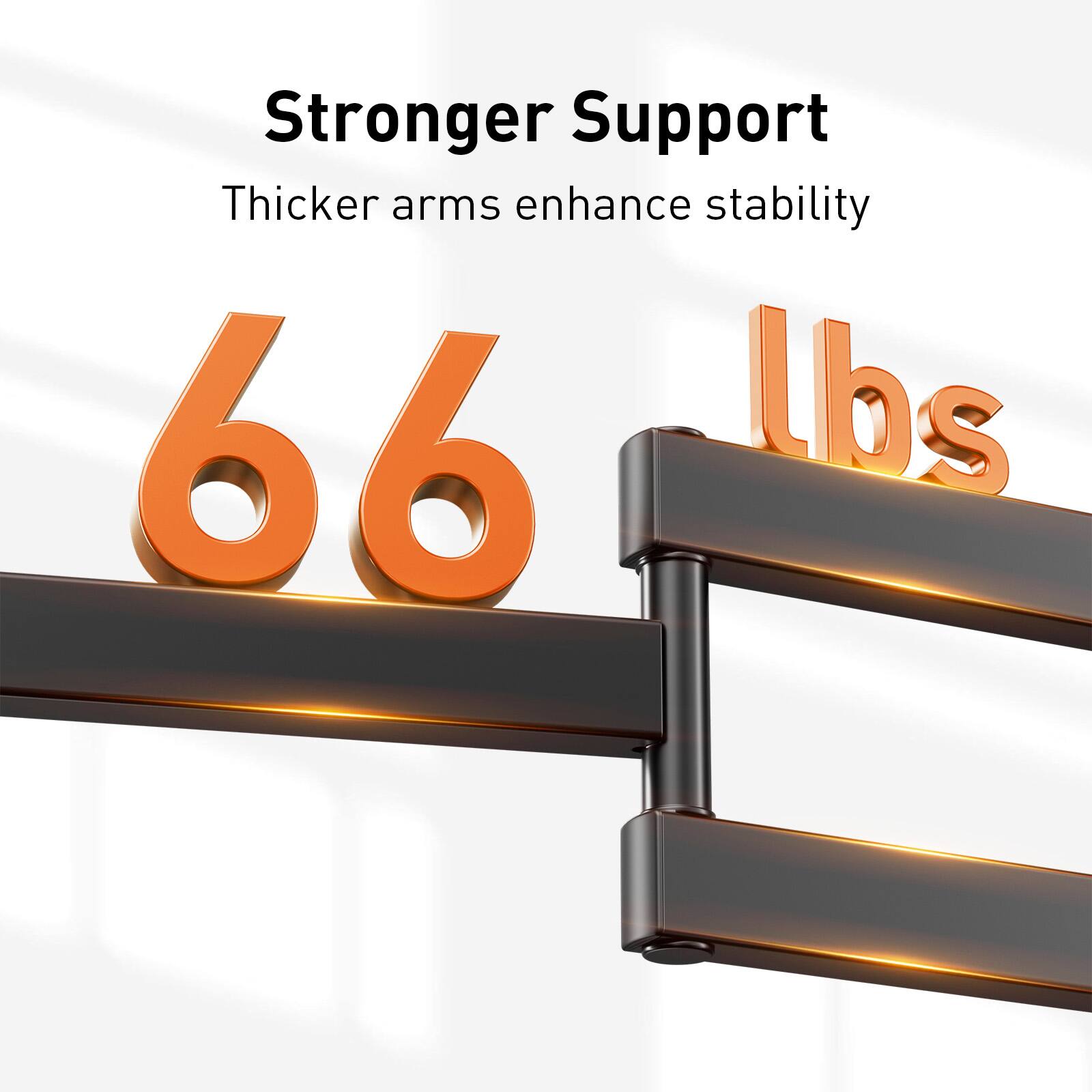 Stronger Support  
Thicker arms enhance stability  
66 lbs