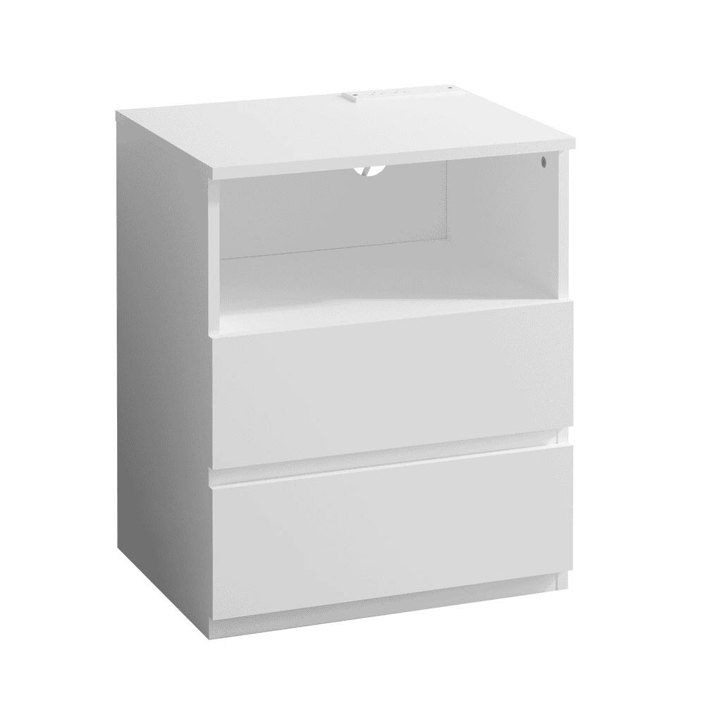 Alt View 1. Kadyn - Contemporary Side Table with Fast USB-C Charging and Storage - White - White.