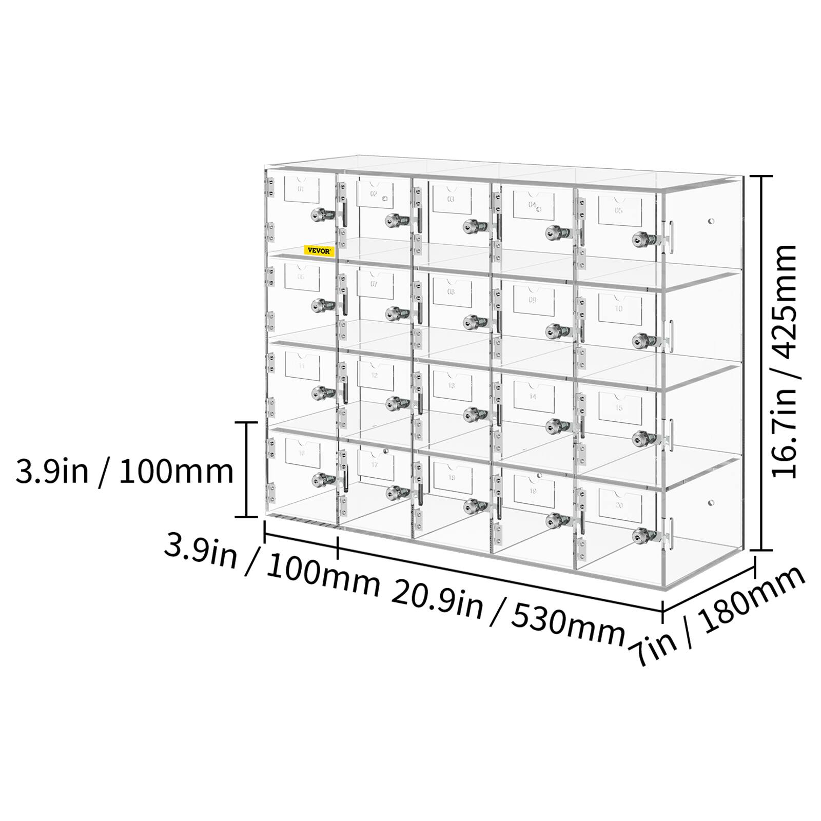 - a
- 1 e
- ta
- DE
- C i i i VEVOR
- e A 1 o + 1 - * D
- + 10 +
- 2 ' e e *
- 3.9in / 100mm
- 22 - a
- a 11 C u a
- e 12 1 e e *
- is . e e . e
- 1 / 16.7in/ 425mm
- 16.7in
- 1
- te .
- - 0 a
- 3.9in / e 100mm
- 20.9in
- 180mm / 530mm
- 7in

---

- 3.9in / 100mm
- 3.9in / 100mm
- 20.9in / 530mm
- 7in / 180mm
- 16.7in / 425mm