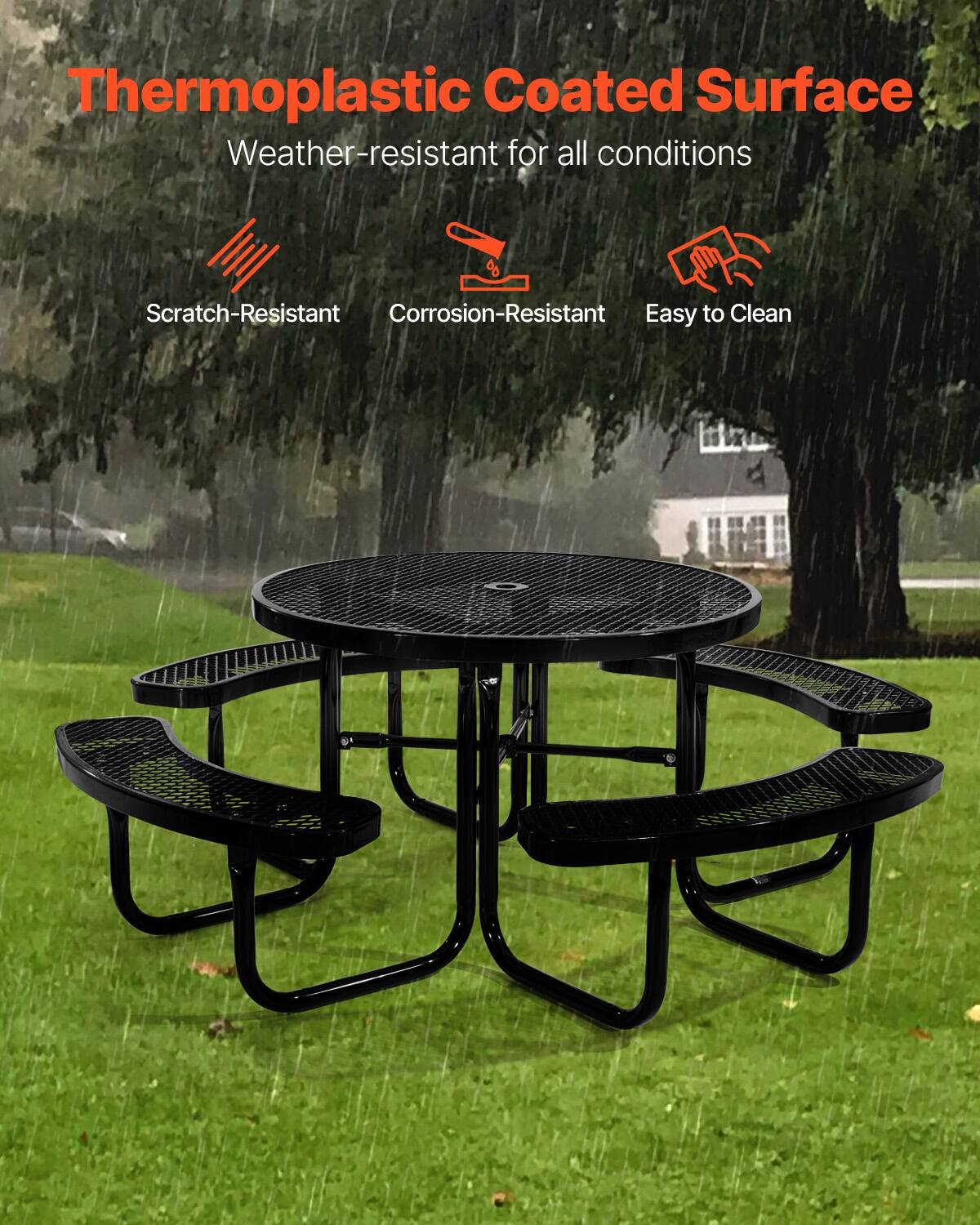 Thermoplastic Coated Surface  
Weather-resistant for all conditions  

- Scratch-Resistant  
- Corrosion-Resistant  
- Easy to Clean