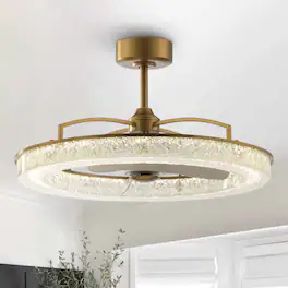 Perimost - 33" Modern Resin Ceiling Fan Chandelier with Remote and DC Reversible Motor - Gold