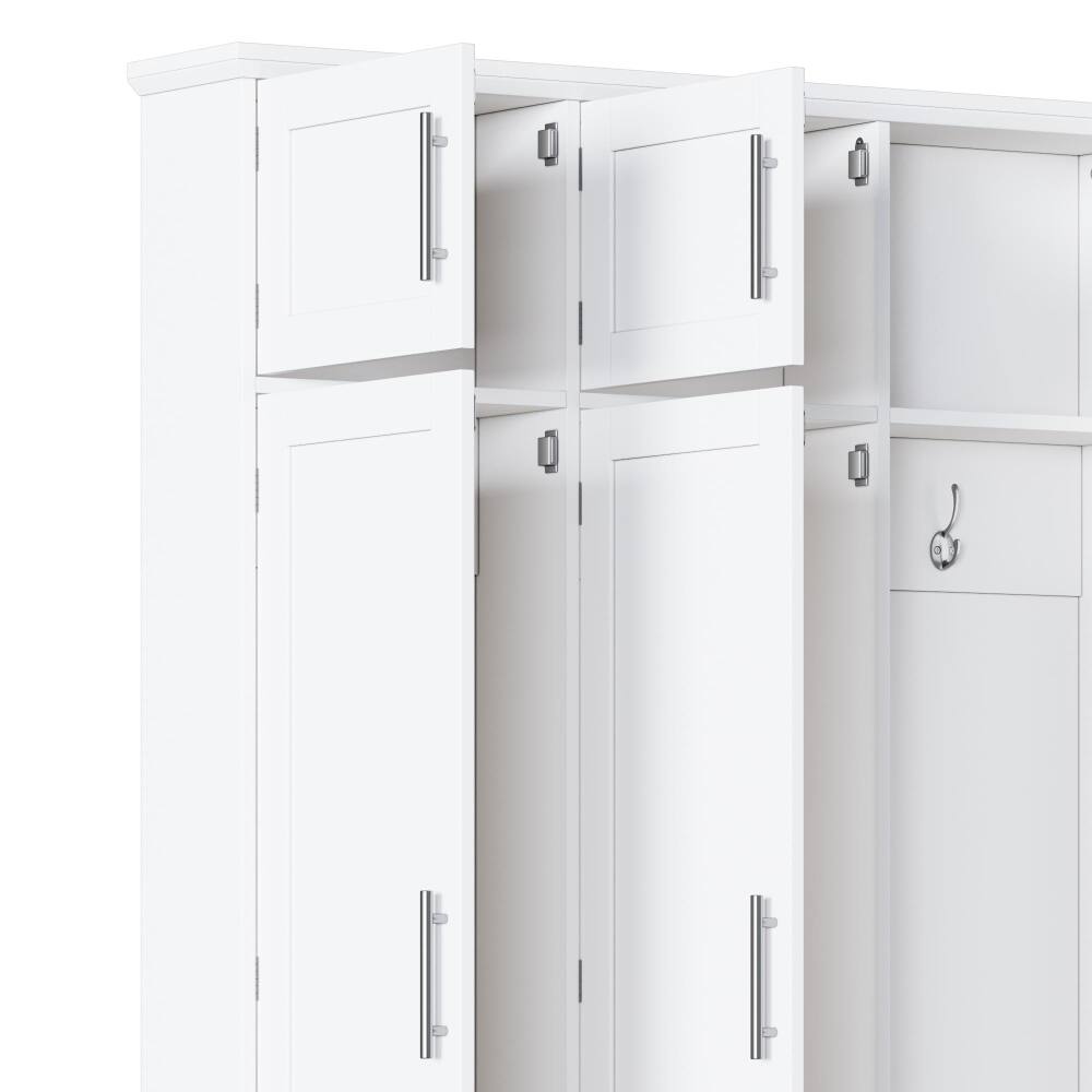 Alt View 8. Loheer - Loheer Farmhouse Hall Tree with Bench, White Entryway Shoe Cabinet, Tall Organizer - White.