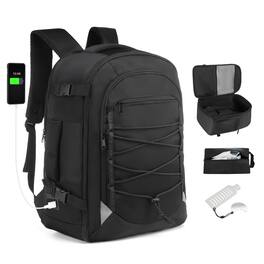 Unique Bargains - Carry on Travel Backpack, Flight Approved Personal Item, Door Lock, USB A/C, Shoe Bag, Fits 16" Laptop - Black