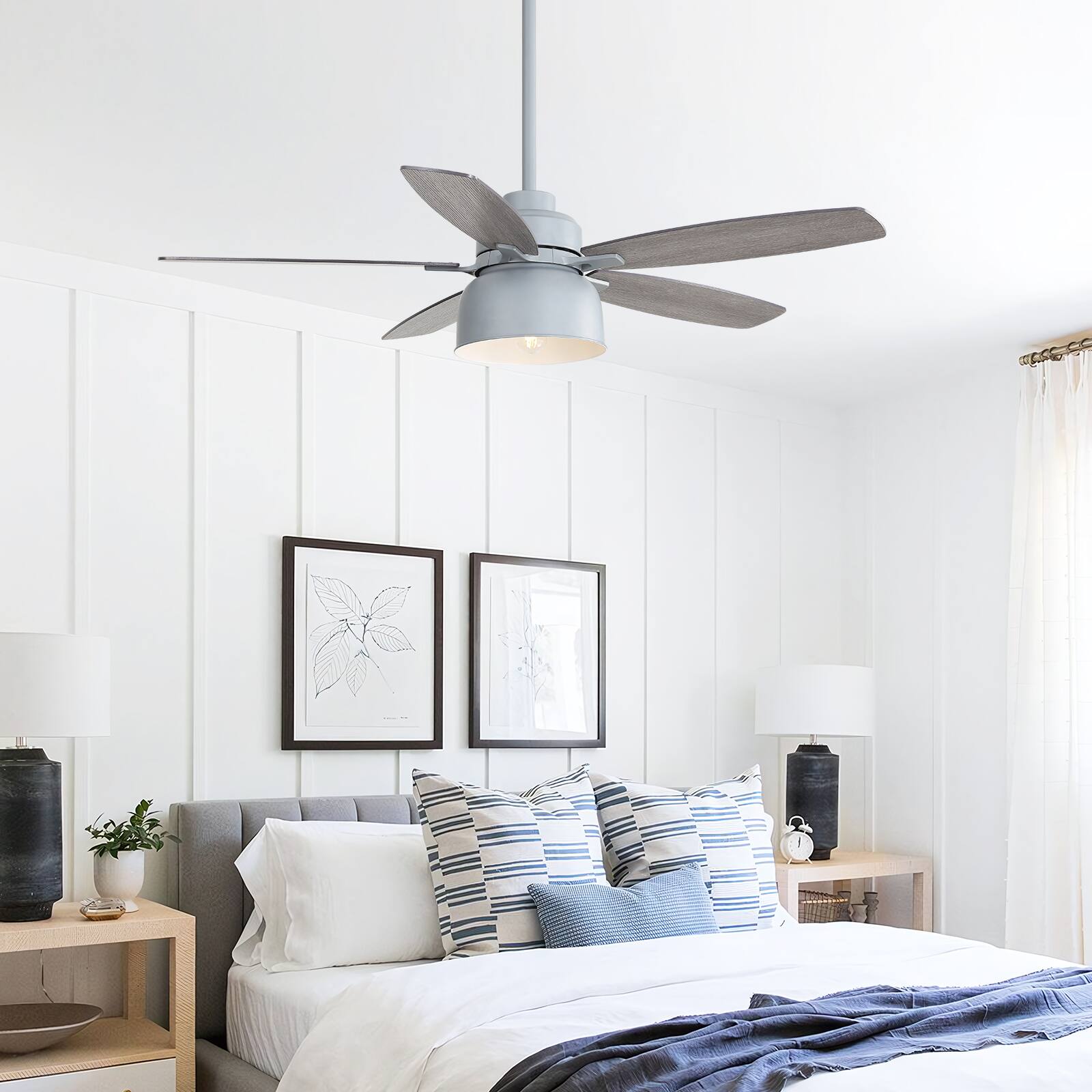 Left. GreenEver - 52" Modern Ceiling Fan with Dual-Finish Reversible Blades, Silent DC Motor, Dimmable LED & Bubble Glass - Grey.