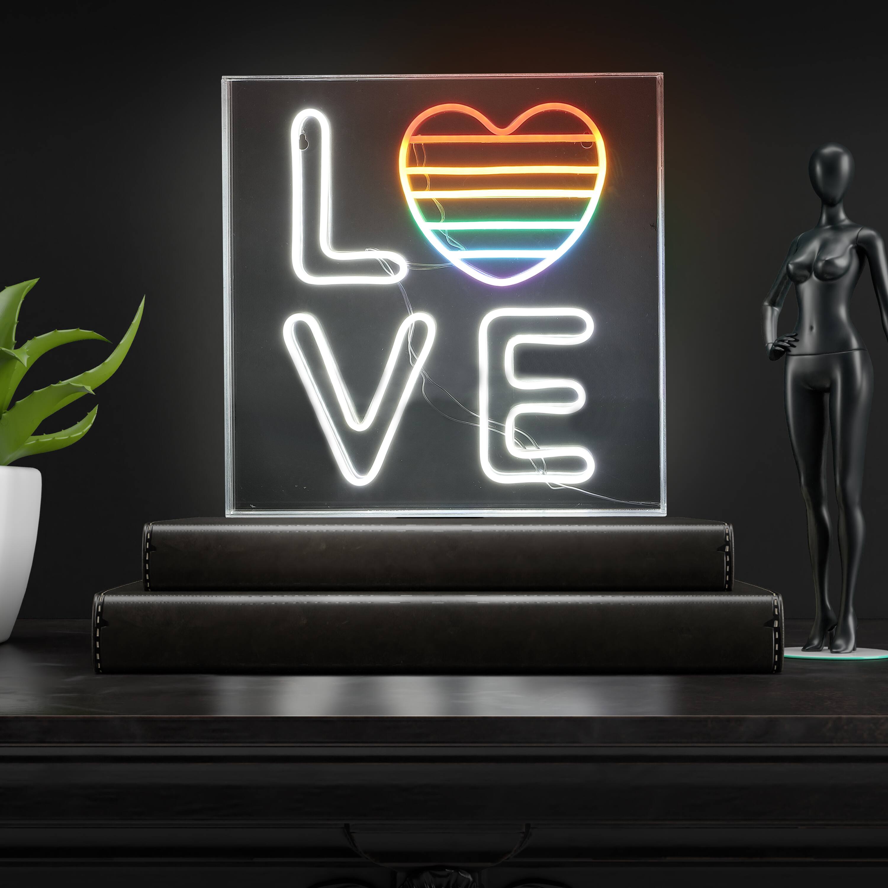 Alt View 1. Jonathan Y - LOVE 15" Square Contemporary Glam Acrylic Box USB Operated LED Neon Light, White/Rainbow - White/Rainbow.