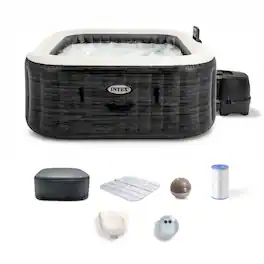 Intex - PureSpa Deluxe 4 Person Inflatable Hot Tub Square Spa, 69" x 28" - greystone