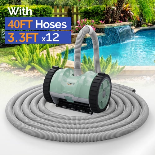 Winado - Automatic Suction-Side Swimming Pool Vacuum Cleaner 11x7in with 39.6FT Tangle-Free Hose for Inground Swimming Pools - Green & Gray