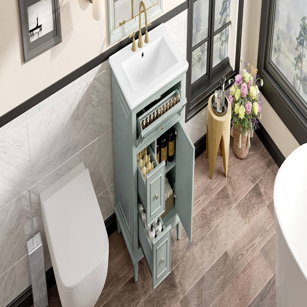 Back. Loheer - Loheer 24 inch bathroom vanity with sink, green bathroom vanity cabinet, vanity with adjustable shelf and ceramic basin - Green.