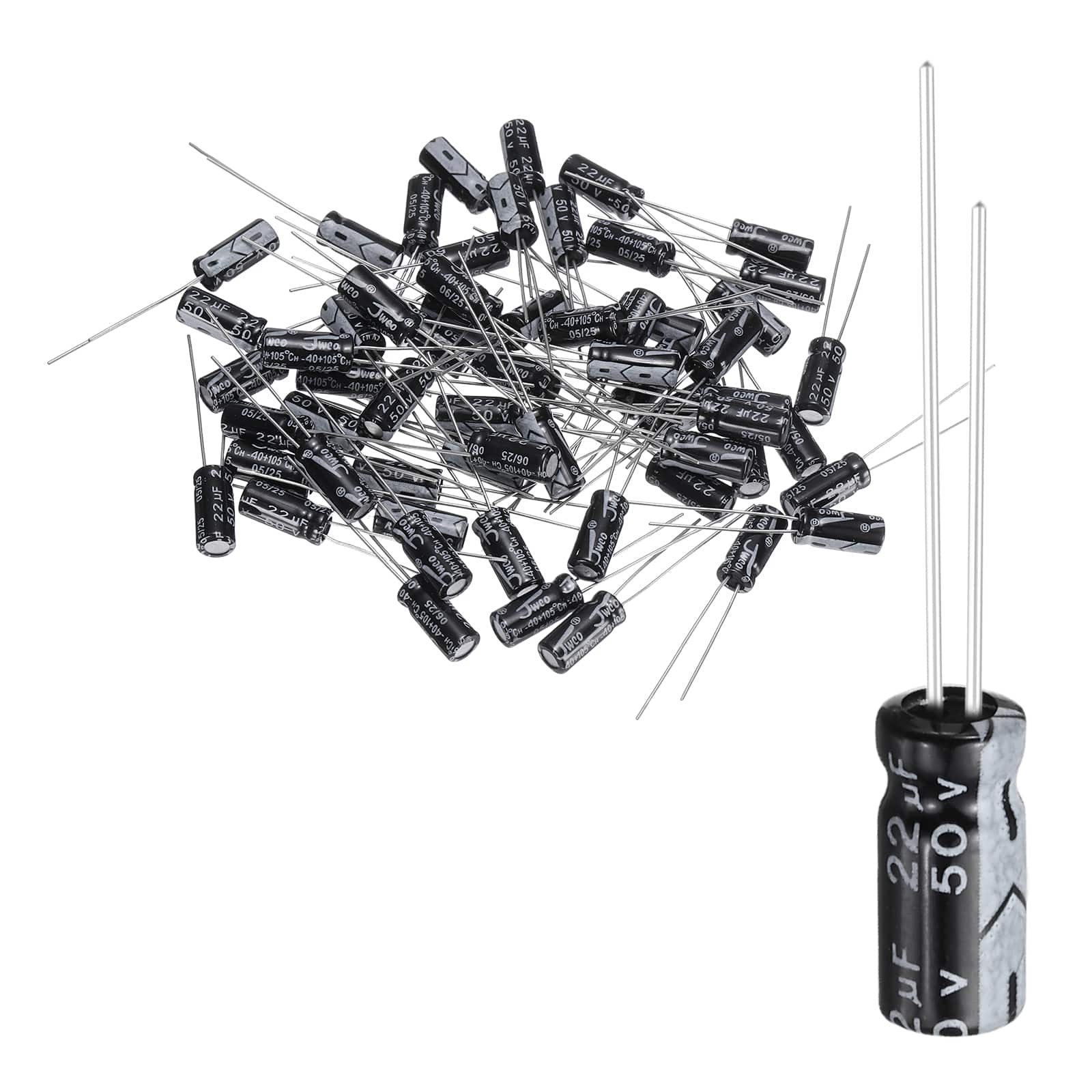 Unique Bargains - 22uF 50V 5x11mm Electrolytic Capacitor, 105C High Temp Radial Leads, for TVs/LCDs/VCD, 60pcs - Black price history on PriceWatchPro